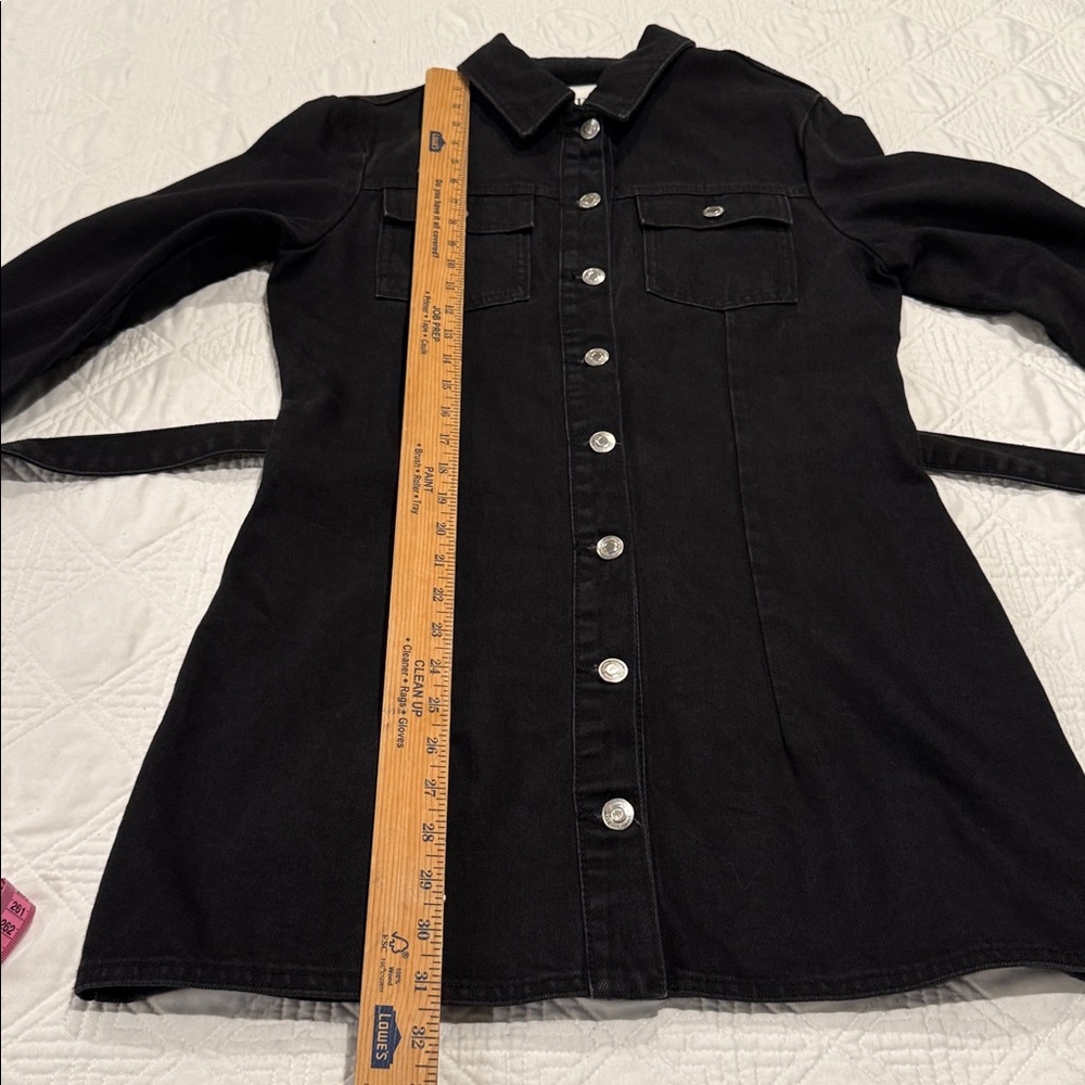 Zara Black Long Sleeve Denim Button Down Dress Jean size M - Picture 7 of 14